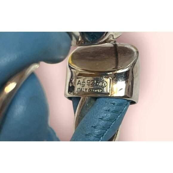 BOTTEGA VENETA Twist Blue Leather Huge Large Hoop *Single* Earring Designer - Picture 4 of 6